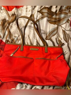 Michael Kors Bright Red Tote with Brown Trim